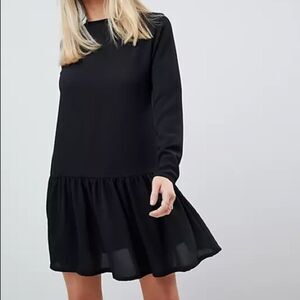 Pretty Little Thing Long Sleeve Frill Hem Black Dress Size 8 witchy